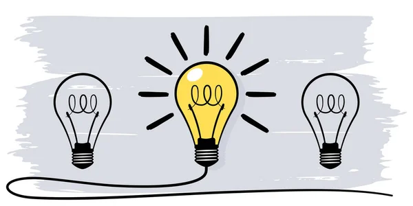 Slå på glödlampan omgiven av en släckt glödlampa. Begreppet unik idé, innovation och kreativt tänkande. Vektor illustration på vit bakgrund — Stock vektor