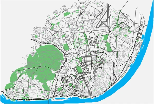 Lisbonne Portugal Réseau Routier Carte Vectorielle Version Lumière Jour — Image vectorielle