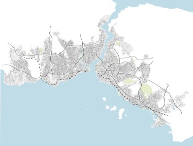 İstanbul (Türkiye) karayolları ve ulaşım ağı vektör haritası