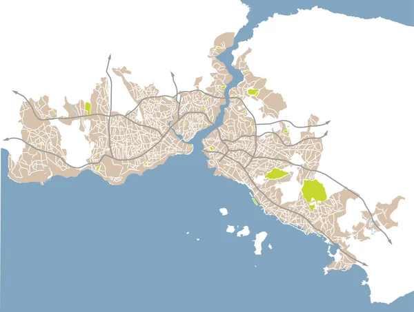 Istanbul Türkei Straßen Und Verkehrsnetze Vektorkarte — Stockvektor