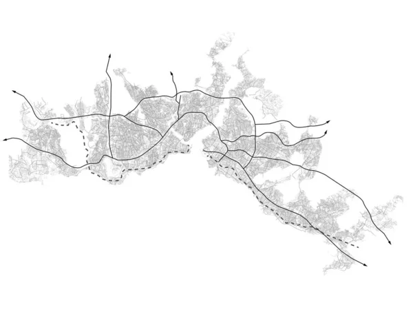 Istanbul Türkei Straßen Und Verkehrsnetze Vektorkarte — Stockvektor