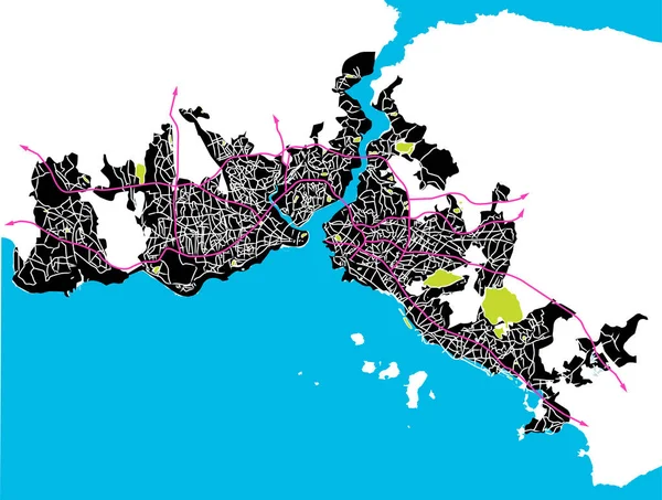 Istanbul Türkei Straßen Und Verkehrsnetze Vektorkarte — Stockvektor