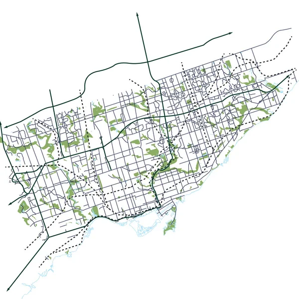Toronto Ontário Canadá Mapa Vetorial Rede Rua —  Vetores de Stock