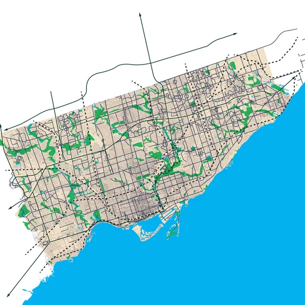 Toronto Ontario Kanada Straßennetzwerk Vektorkarte — Stockvektor