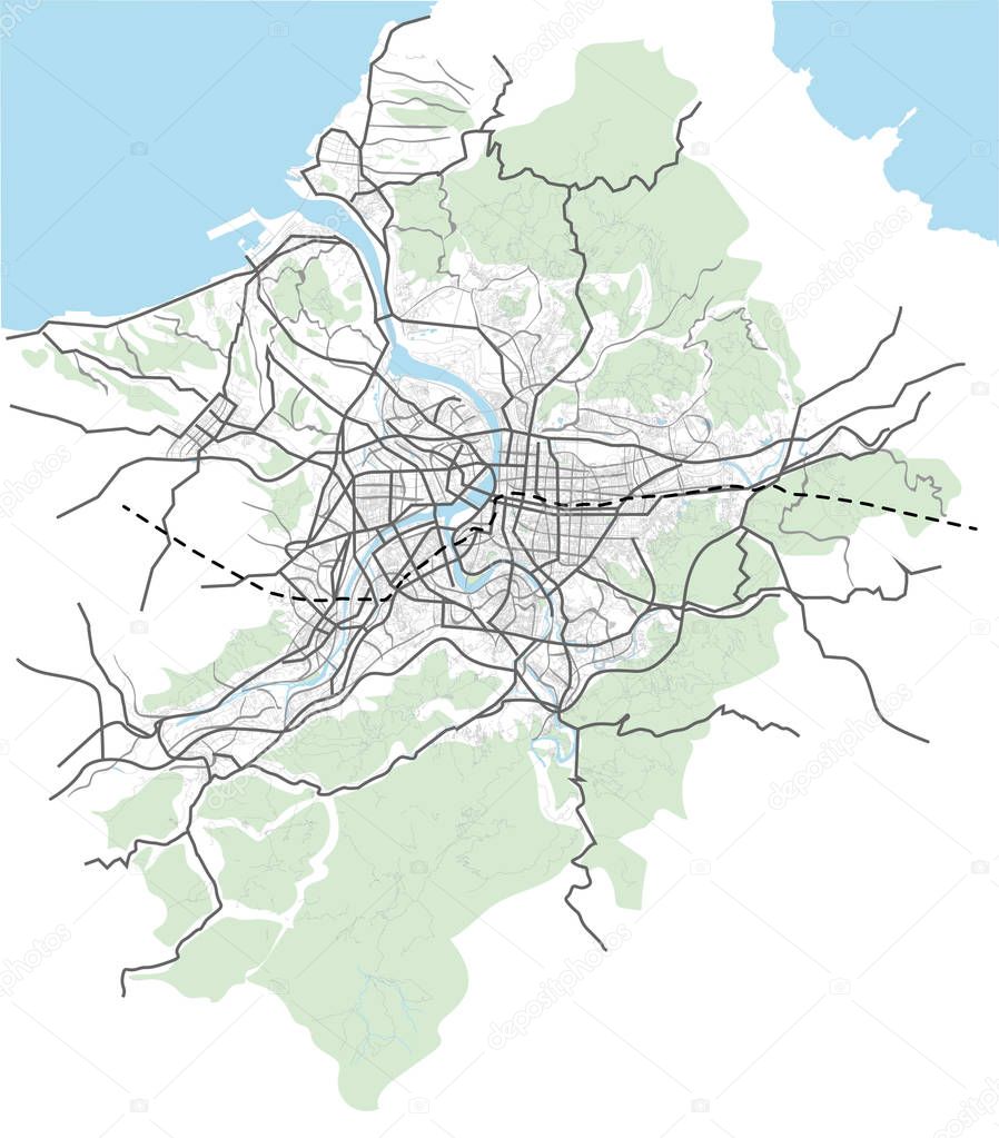 Taipei, Taiwan streets, roads, avenues, transportation vector map