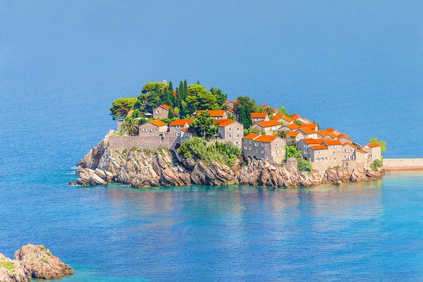 Sveti Stefan Vista Aérea Pequeña Isla Complejo Hotelero Montenegro Sureste —  Fotos de Stock