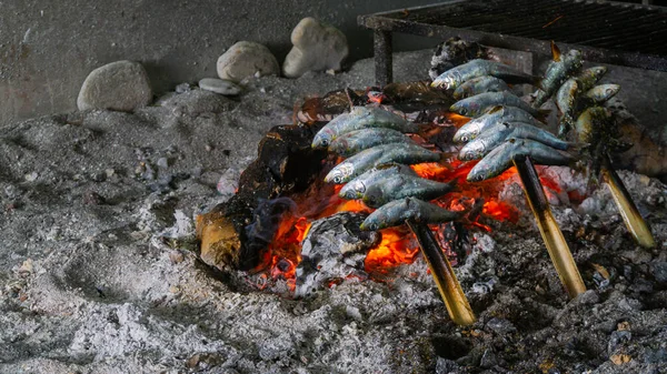 Sardine Spits Almunecar Costa Tropical Esparto Typical Way Making Sardines — Stock Photo, Image