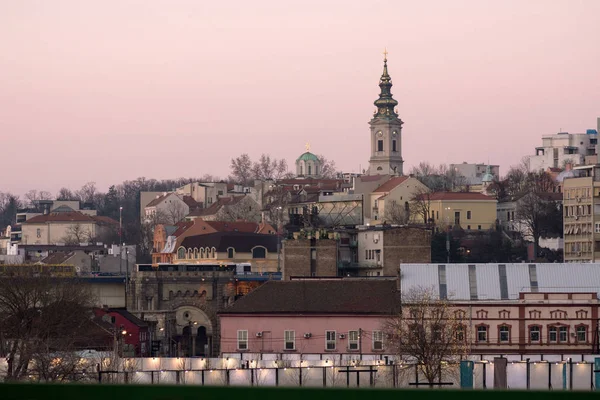 Gród Miasta Belgradu Serbii Zachodzie Słońca — Zdjęcie stockowe