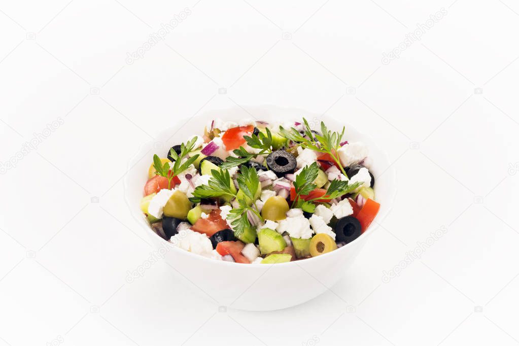 Greek salad white background