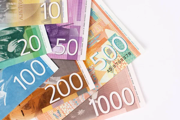 Notas de dinar sérvio — Fotografia de Stock