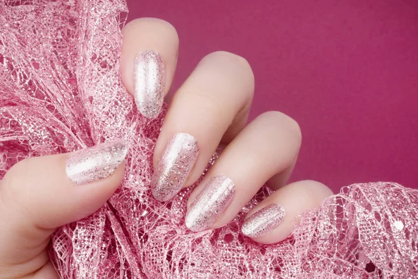 glittered shiny rose nails