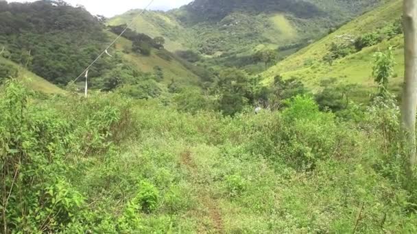 Cavaleiro Terra Uma Bela Vista Verde Cavalgando Uma Trilha Rio — Vídeo de Stock