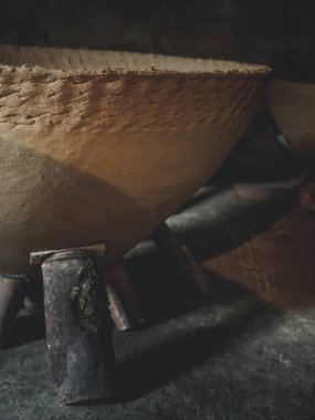 part of big clay cistern for producing wine in workshop in georgia clipart