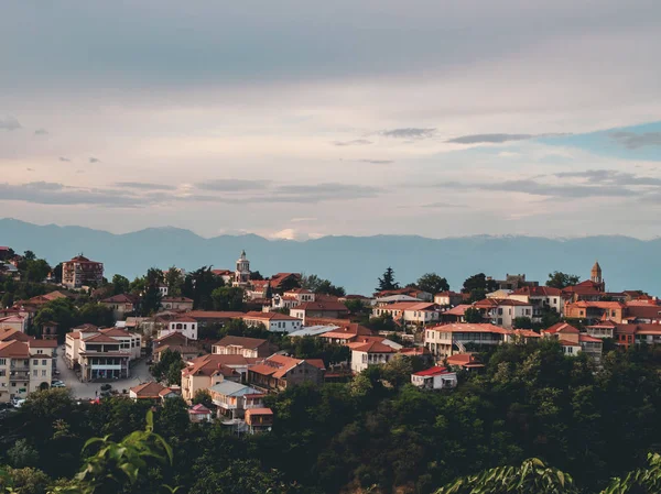 Vue aérienne de la belle ville au sommet de la colline en géorgie — Photo de stock