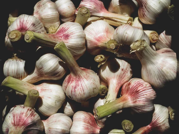 Top view of ripe organic garlic at georgian market — Stock Photo