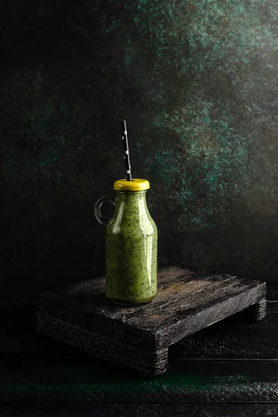 Delicious Detox Smoothie Bottle Lid Rustic Wooden Board — Free Stock Photo