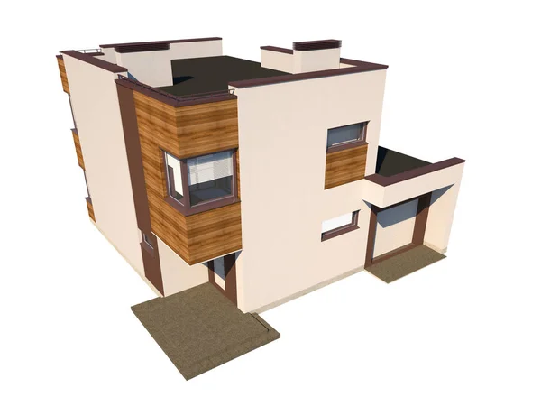 Visualização Arquitetônica Alta Qualidade Uma Casa Moderna Com Telhado Plano — Fotografia de Stock