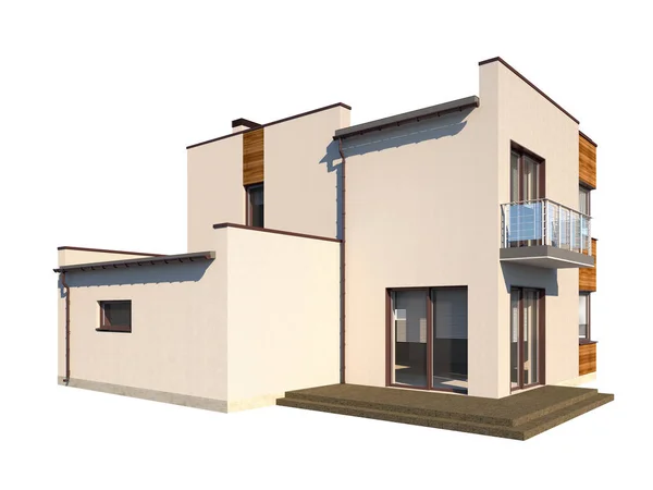 Hochwertige Architektonische Visualisierung Eines Modernen Hauses Mit Flachdach Und Angeschlossener — Stockfoto