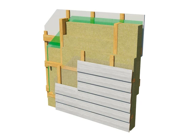 Render Image Insulated Frame House Wall Detailed Concept Insulation Showing — Stock Photo, Image