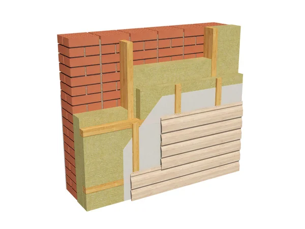 Render Image Insulated Brick House Wall Detailed Concept Insulation Showing — Stock Photo, Image