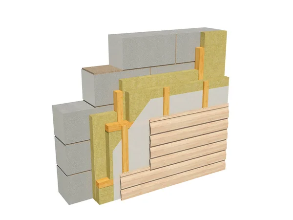 Rendering Image Insulated Block House Wall Detailed Concept Insulation Showing — Stock Photo, Image