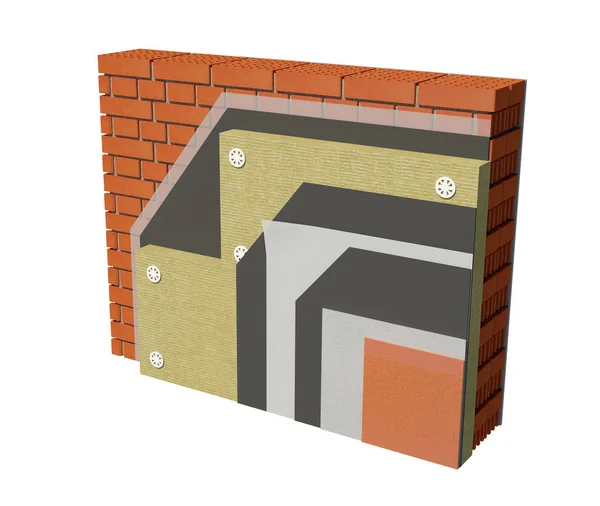 Render Image Insulated House Wall Detailed Concept Insulation Showing All — Stock Photo, Image