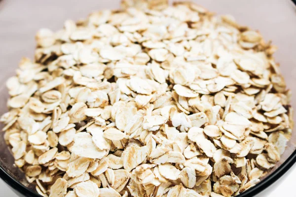 Raw Oatmeal Flakes Bowl White Background Healthy Breakfast — Stock Photo, Image