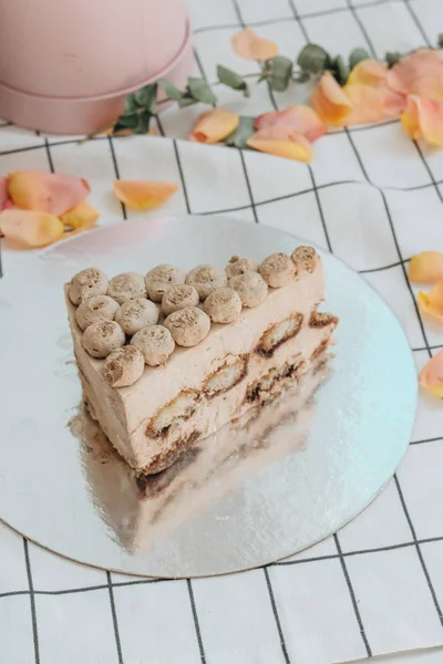 Piece Delicious Tiramisu Cake Sweet Dessert — Stock Photo, Image