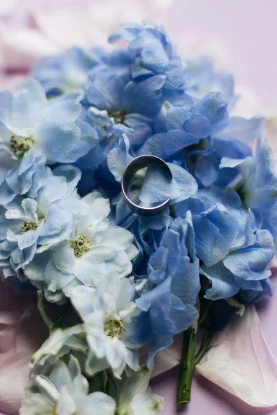 beautiful spring bouquet with tender blue flowers, elegant floral decoration
