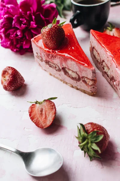 Délicieux Gâteau Aux Fraises Dessert Sucré — Photo