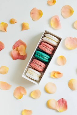 hediye kutusunda, tatlı tatlı lezzetli macaroons bileşimi  