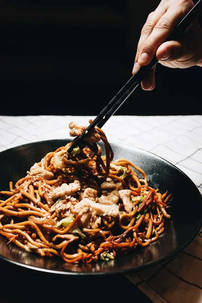 Delicious Spicy Noodles Meat Pot Traditional Asian Food — Stock Photo, Image