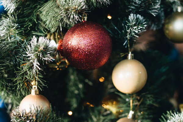 Christmas tree decorated with colorful balls 