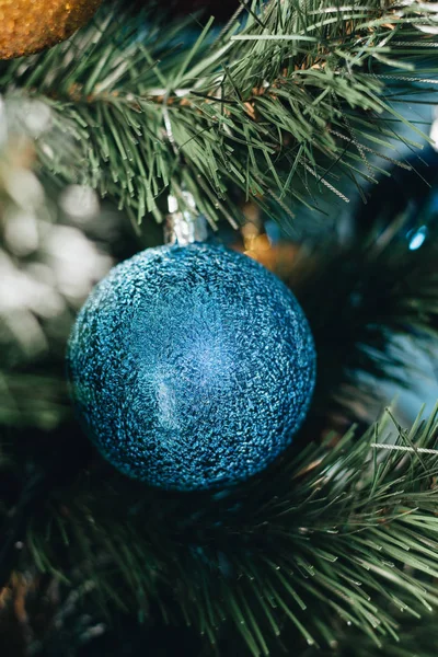 Arbre Noël Décoré Boule Bleue — Photo