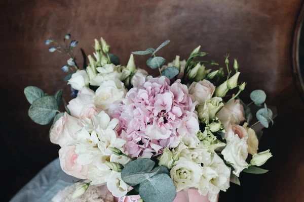 Lindo Buquê Primavera Com Flores Concurso Rosa — Fotografia de Stock