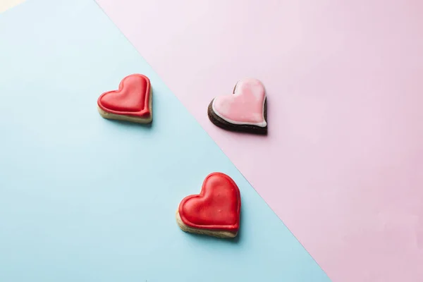 Galletas Forma Corazón Con Esmalte Rojo —  Fotos de Stock