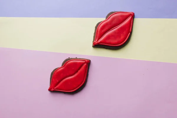 cookies in red female lips shape with red glaze