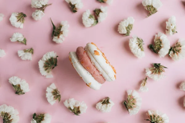 Samenstelling Van Heerlijke Macaroon Witte Bloemen — Stockfoto