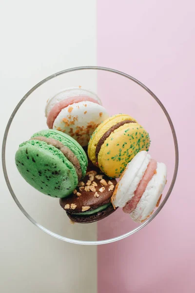 Composition Delicious Bright Macaroons Bowl Sweet Dessert — Stock Photo, Image