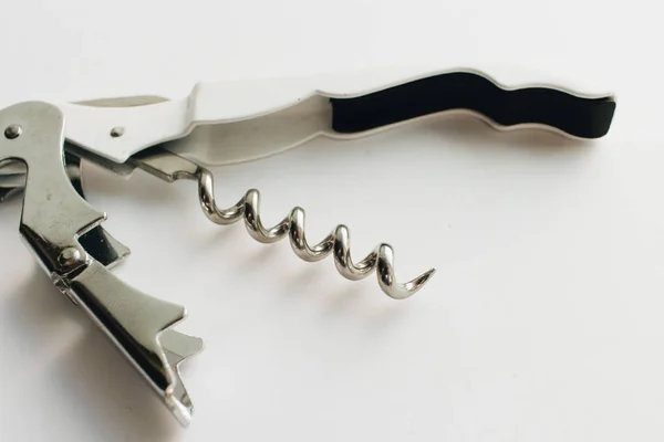 Metal Corkscrew White Background — Stock Photo, Image