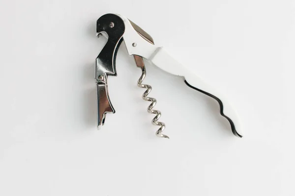 Metal Corkscrew White Background — Stock Photo, Image