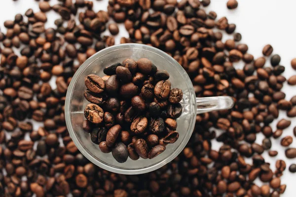 Close View Roasted Coffee Beans Glass Cup — Stock Photo, Image