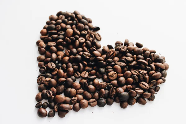 Close View Roasted Coffee Beans Pile Shape Heart — Stock Photo, Image