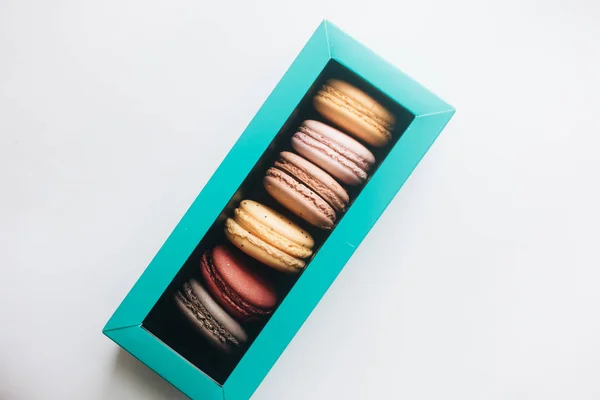 box with delicious bright macaroons, sweet dessert