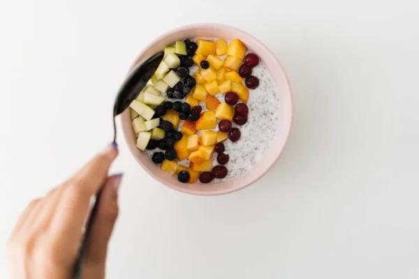 Healthy Homemade Oatmeal Fruits Breakfast Meal Dietary Isolated White — Stock Photo, Image