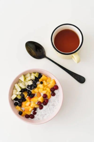 Farinha Aveia Caseira Saudável Com Frutas Refeição Café Manhã Dietética — Fotografia de Stock