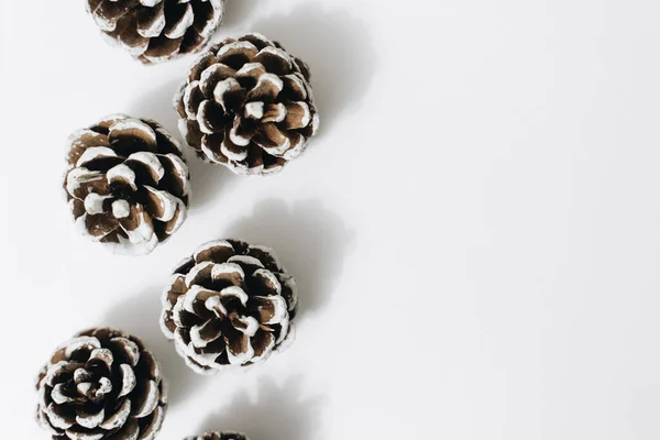 Pine Cones White Background New Year Decorations — Stock Photo, Image