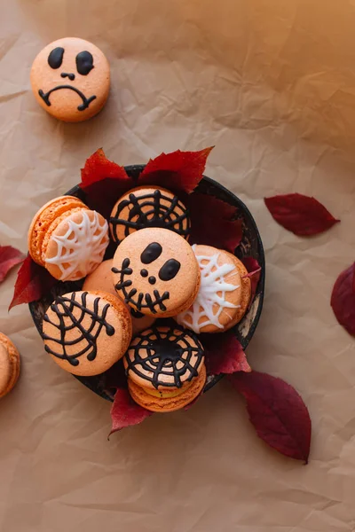 Halloween Dekorace Domácí Cookies Halloween Jídlo Pozadí Perník Cookies — Stock fotografie