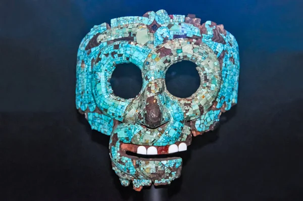 Turquoise mosaic Aztec mask from Mexico in British museum, London, UK