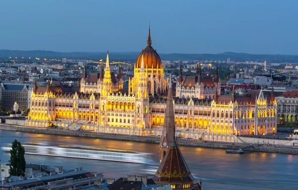 Hungarian Parliament Building and Danube river at dusk, Budapest, Hungary